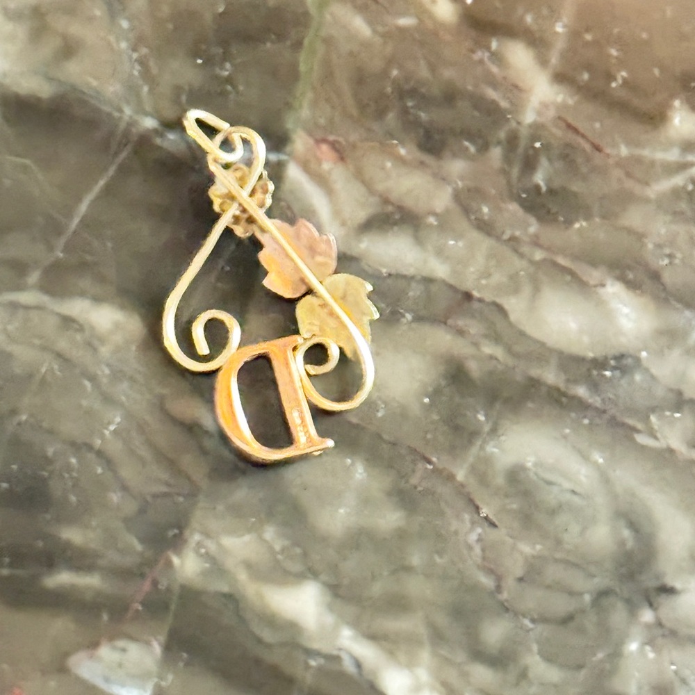 Gold-Tone 'D' Initial Pendant with Pearl Floral Studs - Picture 2 of 3